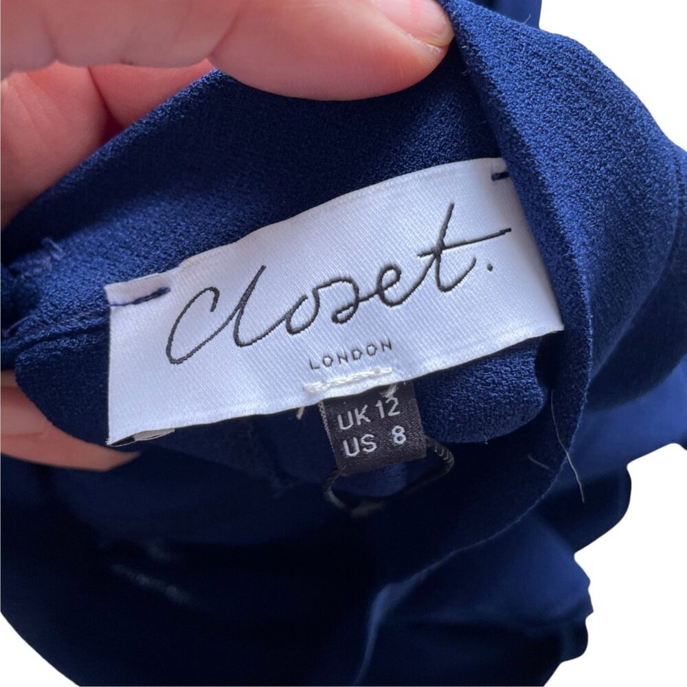 Closet London Blue High Neck Belted Dolman Sleeve Midi Dress SZ 8 - Picture 6 of 12